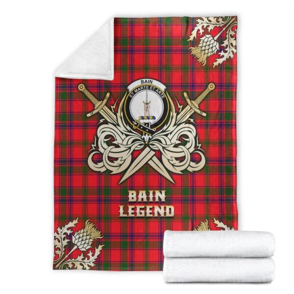 Bain Clan Blanket, Scottish Tartan Bain Clans Premium Blanket Gold Crest Style