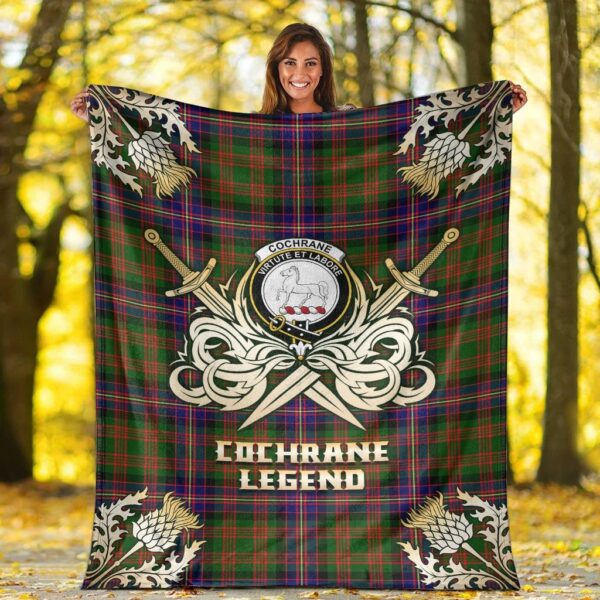 Cochrane Modern Clan Blanket, Scottish Tartan Cochrane Modern Clans Premium Blanket Gold Crest Style - Image 2