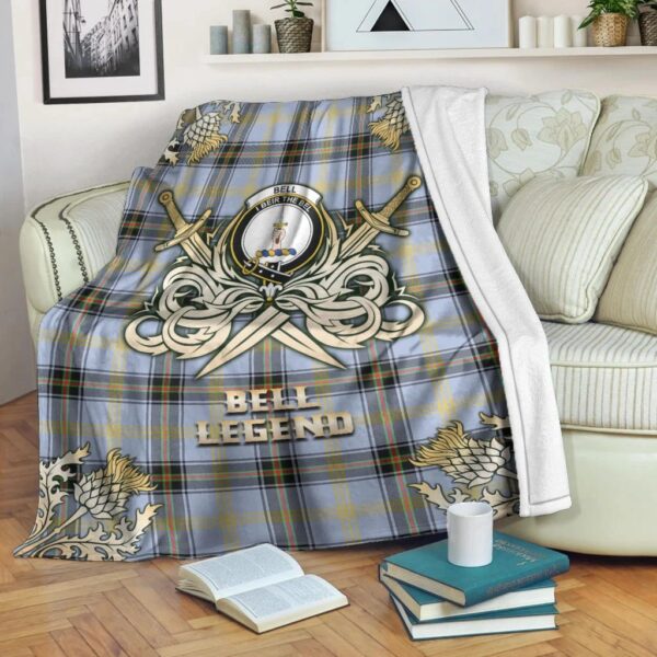 Bell of the Borders Clan Blanket, Scottish Tartan Bell of the Borders Clans Premium Blanket Gold Crest Style - Image 3