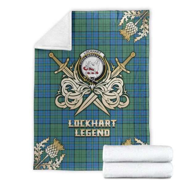 Lockhart Clan Blanket, Scottish Tartan Lockhart Clans Premium Blanket Gold Crest Style