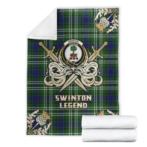 Swinton Clan Blanket, Scottish Tartan Swinton Clans Premium Blanket Gold Crest Style