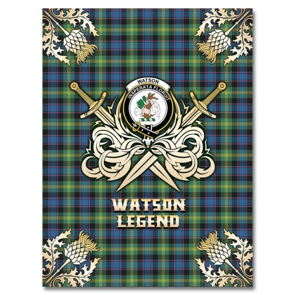 Watson Ancient Clan Blanket, Scottish Tartan Watson Ancient Clans Premium Blanket Gold Crest Style - Image 4