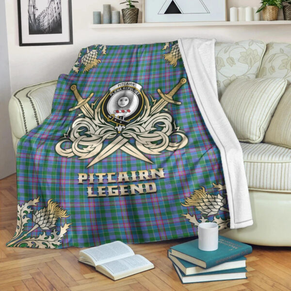 Pitcairn Hunting Clan Blanket, Scottish Tartan Pitcairn Hunting Clans Premium Blanket Gold Crest Style - Image 3