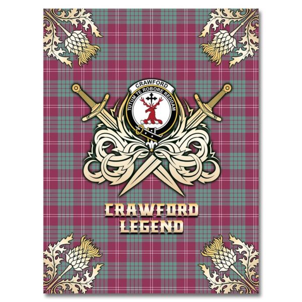 Crawford Ancient Clan Blanket, Scottish Tartan Crawford Ancient Clans Premium Blanket Gold Crest Style - Image 4