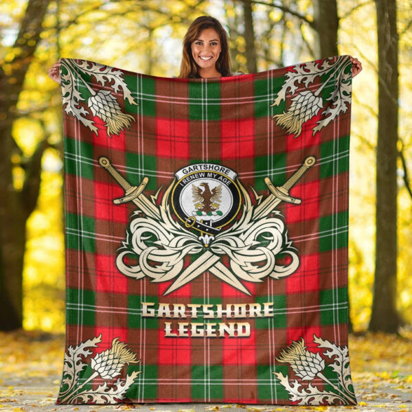 Gartshore Clan Blanket, Scottish Tartan Gartshore Clans Premium Blanket Gold Crest Style - Image 2