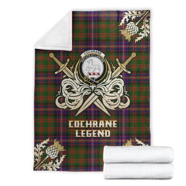 Cochrane Modern Clan Blanket, Scottish Tartan Cochrane Modern Clans Premium Blanket Gold Crest Style