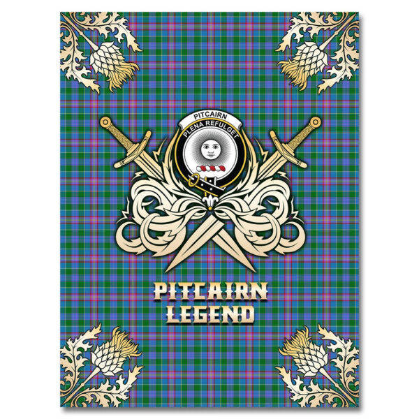 Pitcairn Hunting Clan Blanket, Scottish Tartan Pitcairn Hunting Clans Premium Blanket Gold Crest Style - Image 4