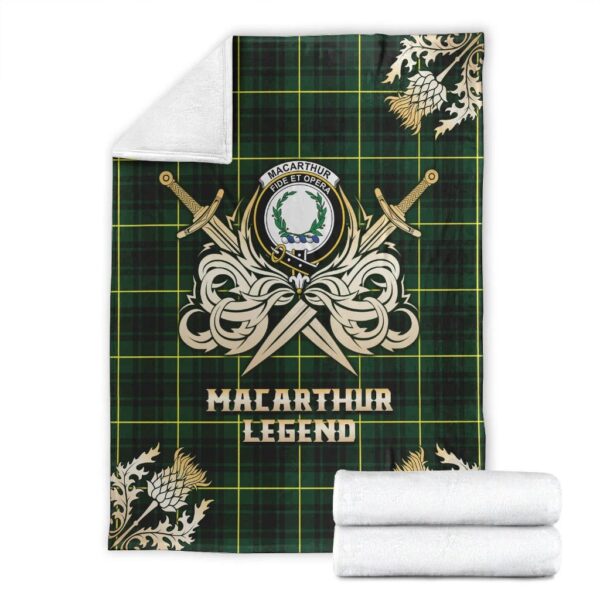 MacArthur Modern Clan Blanket, Scottish Tartan MacArthur Modern Clans Premium Blanket Gold Crest Style