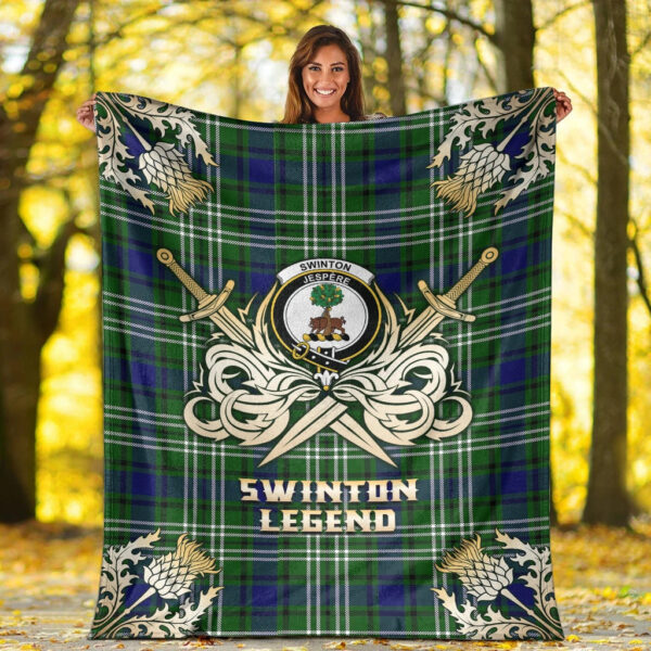 Swinton Clan Blanket, Scottish Tartan Swinton Clans Premium Blanket Gold Crest Style - Image 2