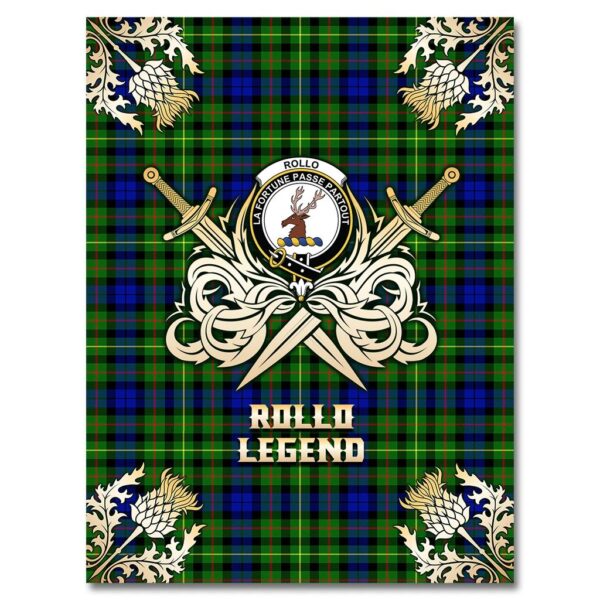 Rollo Modern Clan Blanket, Scottish Tartan Rollo Modern Clans Premium Blanket Gold Crest Style - Image 4