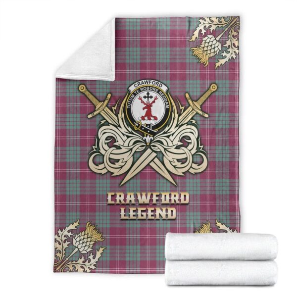 Crawford Ancient Clan Blanket, Scottish Tartan Crawford Ancient Clans Premium Blanket Gold Crest Style