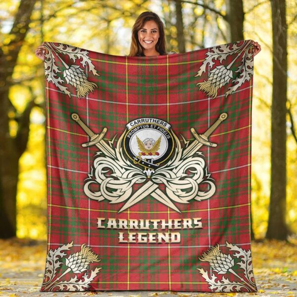 Carruthers Modern Clan Blanket, Scottish Tartan Carruthers Modern Clans Premium Blanket Gold Crest Style - Image 2