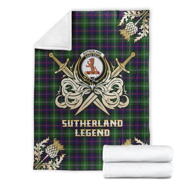 Sutherland Modern Clan Blanket, Scottish Tartan Sutherland Modern Clans Premium Blanket Gold Crest Style