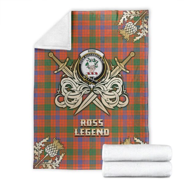 Ross Ancient Clan Blanket, Scottish Tartan Ross Ancient Clans Premium Blanket Gold Crest Style