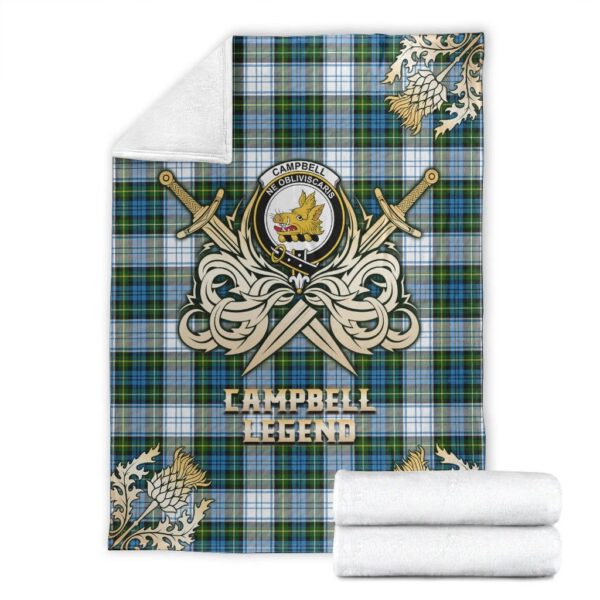 Campbell Dress Clan Blanket, Scottish Tartan Campbell Dress Clans Premium Blanket Gold Crest Style