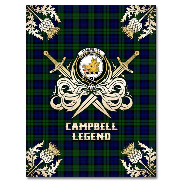 Campbell Modern Clan Blanket, Scottish Tartan Campbell Modern Clans Premium Blanket Gold Crest Style - Image 4