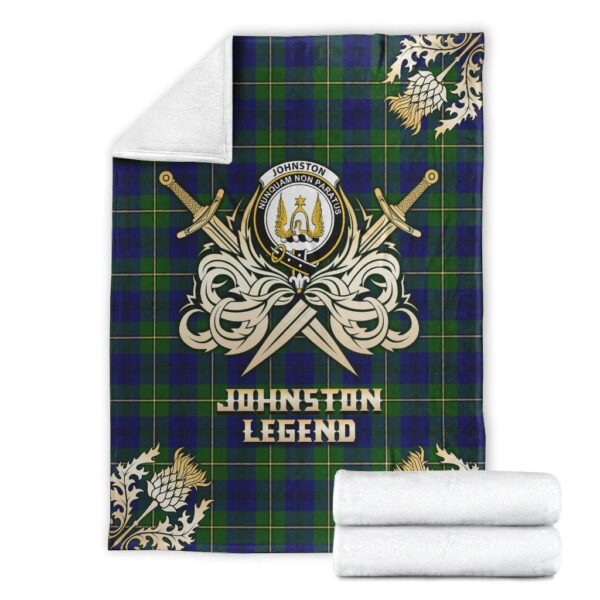 Johnston Modern Clan Blanket, Scottish Tartan Johnston Modern Clans Premium Blanket Gold Crest Style