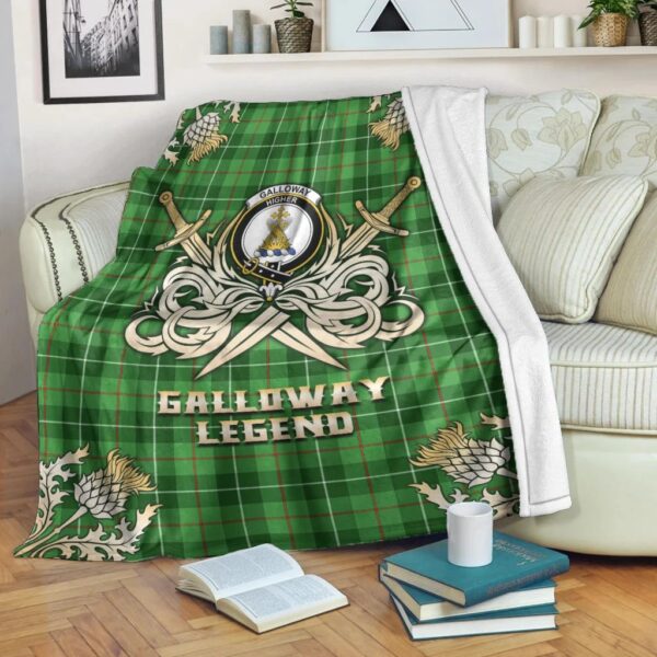 Galloway Clan Blanket, Scottish Tartan Galloway Clans Premium Blanket Gold Crest Style - Image 3