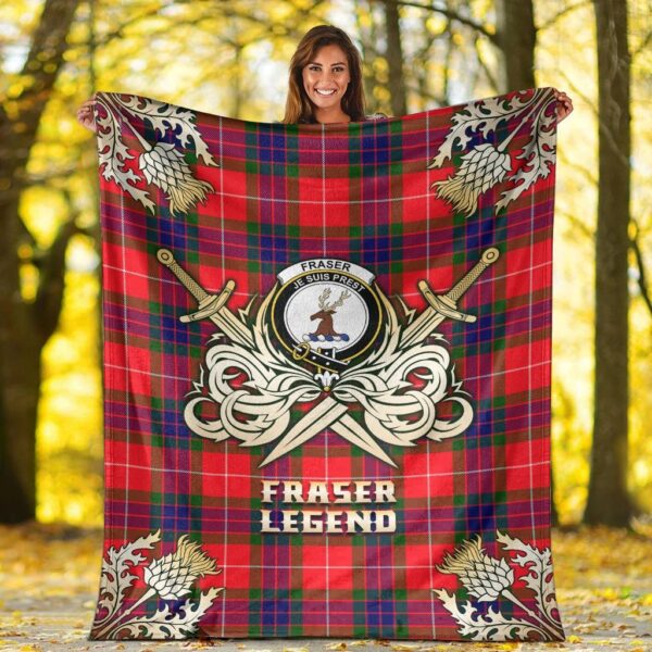 Fraser Modern Clan Blanket, Scottish Tartan Fraser Modern Clans Premium Blanket Gold Crest Style - Image 2