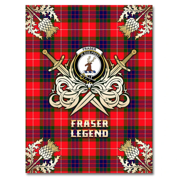 Fraser Modern Clan Blanket, Scottish Tartan Fraser Modern Clans Premium Blanket Gold Crest Style - Image 4