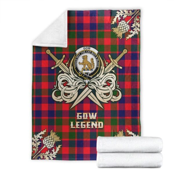 Gow of McGouan Clan Blanket, Scottish Tartan Gow of McGouan Clans Premium Blanket Gold Crest Style