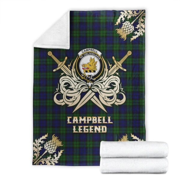 Campbell Modern Clan Blanket, Scottish Tartan Campbell Modern Clans Premium Blanket Gold Crest Style