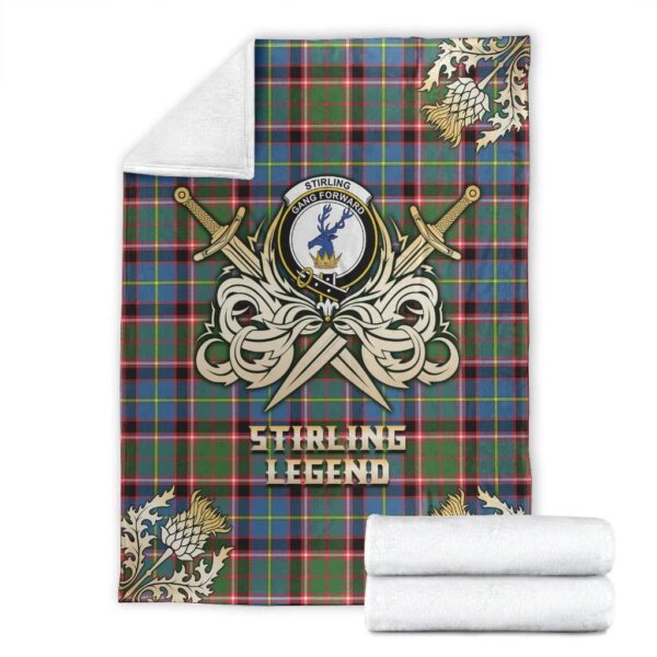 Stirling Bannockburn Clan Blanket, Scottish Tartan Stirling Bannockburn Clans Premium Blanket Gold Crest Style