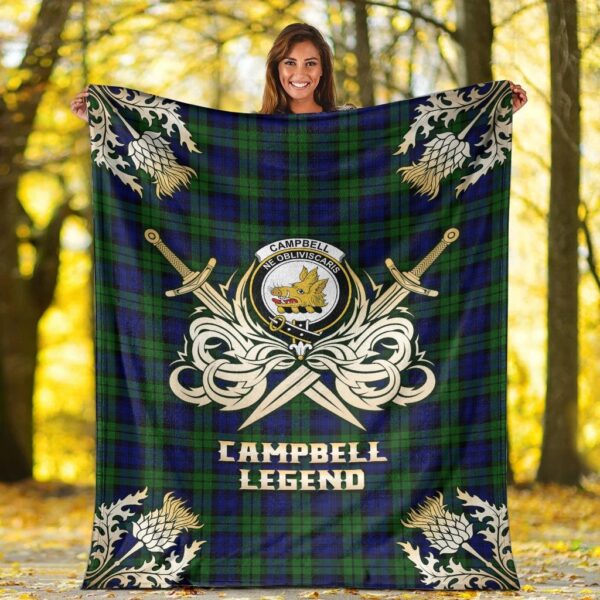 Campbell Modern Clan Blanket, Scottish Tartan Campbell Modern Clans Premium Blanket Gold Crest Style - Image 2