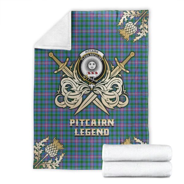 Pitcairn Hunting Clan Blanket, Scottish Tartan Pitcairn Hunting Clans Premium Blanket Gold Crest Style