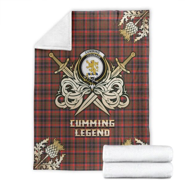 Cumming Hunting Weathered Clan Blanket, Scottish Tartan Cumming Hunting Weathered Clans Premium Blanket Gold Crest Style