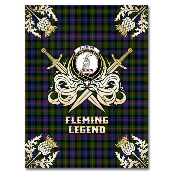 Fleming Clan Blanket, Scottish Tartan Fleming Clans Premium Blanket Gold Crest Style - Image 4