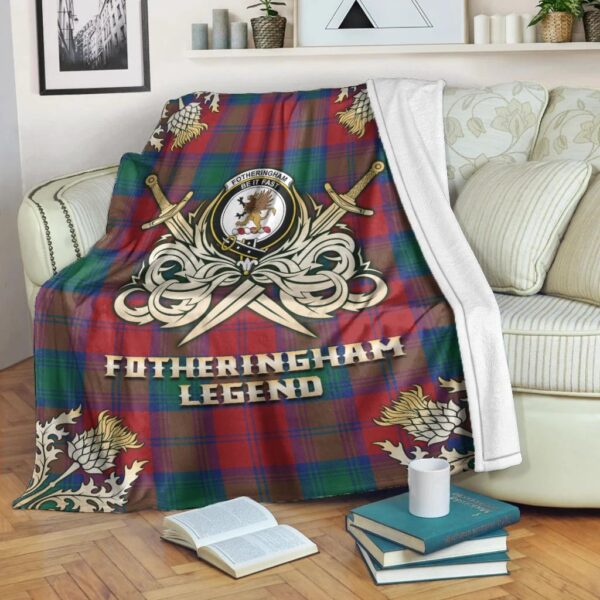 Fotheringham Modern Clan Blanket, Scottish Tartan Fotheringham Modern Clans Premium Blanket Gold Crest Style - Image 3