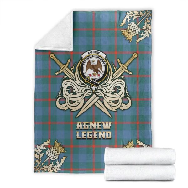 Agnew Ancient Clan Blanket, Scottish Tartan Agnew Ancient Clans Premium Blanket Gold Crest Style