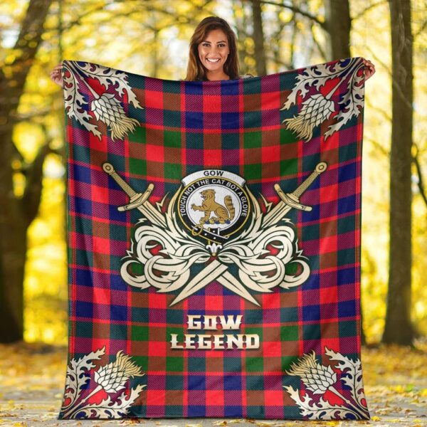 Gow of McGouan Clan Blanket, Scottish Tartan Gow of McGouan Clans Premium Blanket Gold Crest Style - Image 2