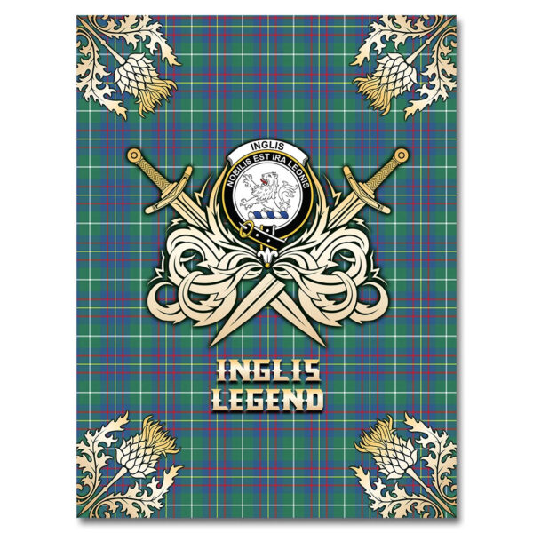 Inglis Ancient Clan Blanket, Scottish Tartan Inglis Ancient Clans Premium Blanket Gold Crest Style - Image 4