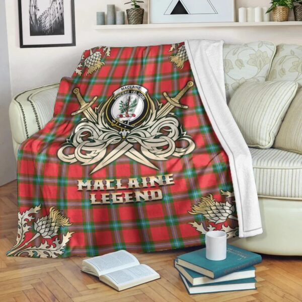 MacLaine of Loch Buie Clan Blanket, Scottish Tartan MacLaine of Loch Buie Clans Premium Blanket Gold Crest Style - Image 3