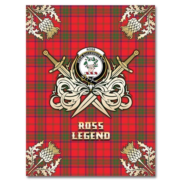 Ross Modern Clan Blanket, Scottish Tartan Ross Modern Clans Premium Blanket Gold Crest Style - Image 4