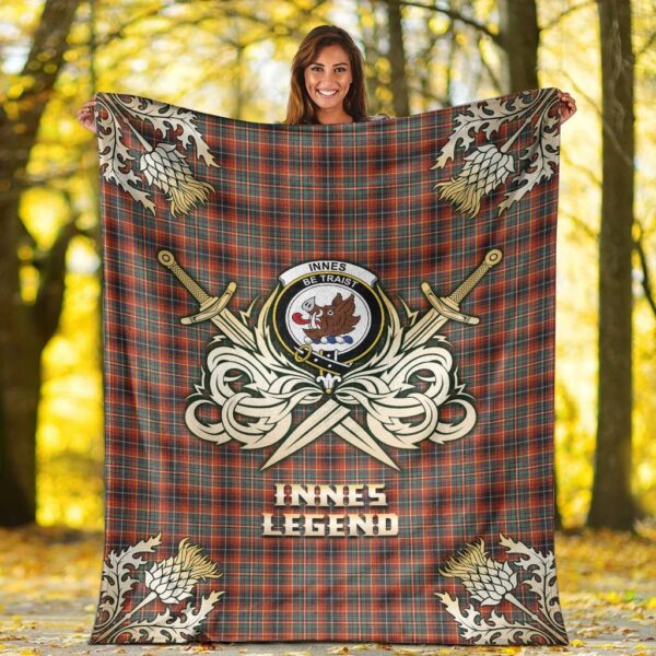 Innes Ancient Clan Blanket, Scottish Tartan Innes Ancient Clans Premium Blanket Gold Crest Style - Image 2