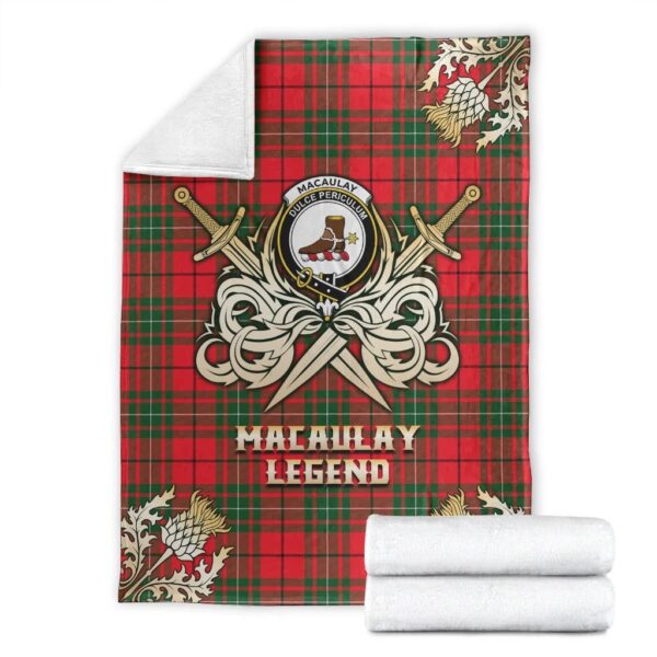 MacAulay Modern Clan Blanket, Scottish Tartan MacAulay Modern Clans Premium Blanket Gold Crest Style