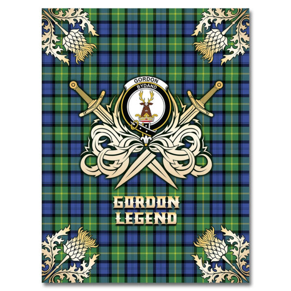 Gordon Old Ancient Clan Blanket, Scottish Tartan Gordon Old Ancient Clans Premium Blanket Gold Crest Style - Image 4