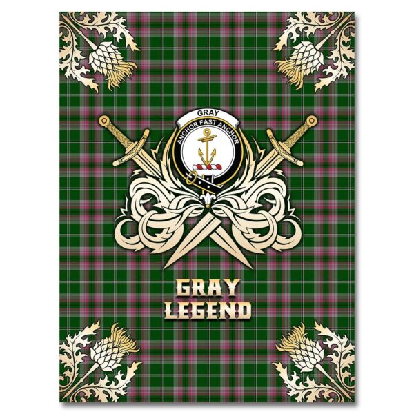 Gray Hunting Clan Blanket, Scottish Tartan Gray Hunting Clans Premium Blanket Gold Crest Style - Image 4