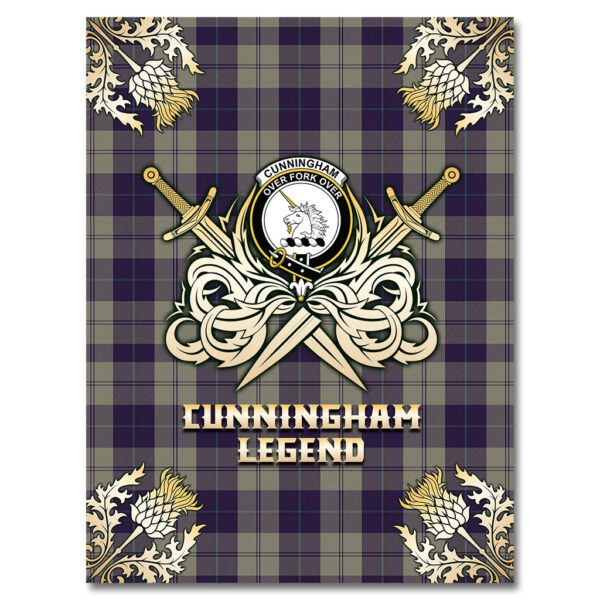 Cunningham Dress Blue Dancers Clan Blanket, Scottish Tartan Cunningham Dress Blue Dancers Clans Premium Blanket Gold Crest Style - Image 4