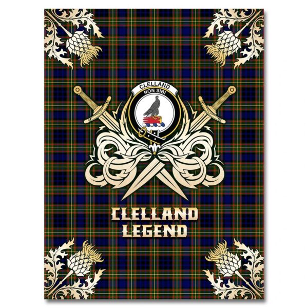 Clelland Modern Clan Blanket, Scottish Tartan Clelland Modern Clans Premium Blanket Gold Crest Style - Image 4