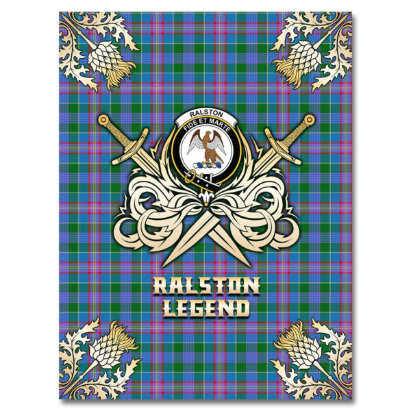 Ralston Clan Blanket, Scottish Tartan Ralston Clans Premium Blanket Gold Crest Style - Image 4