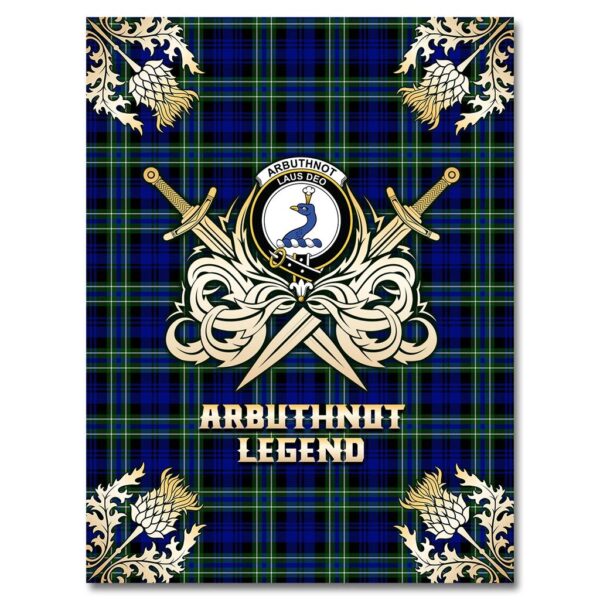 Arbuthnot Modern Clan Blanket, Scottish Tartan Arbuthnot Modern Clans Premium Blanket Gold Crest Style - Image 4