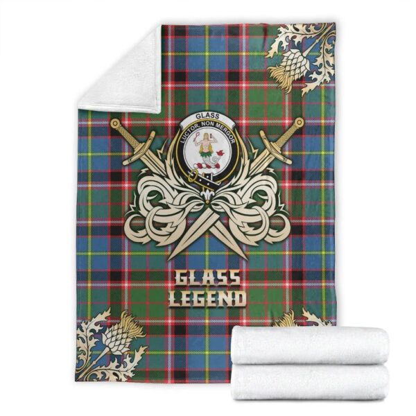 Glass Clan Blanket, Scottish Tartan Glass Clans Premium Blanket Gold Crest Style