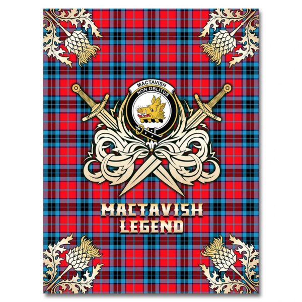 MacTavish Modern Clan Blanket, Scottish Tartan MacTavish Modern Clans Premium Blanket Gold Crest Style - Image 4