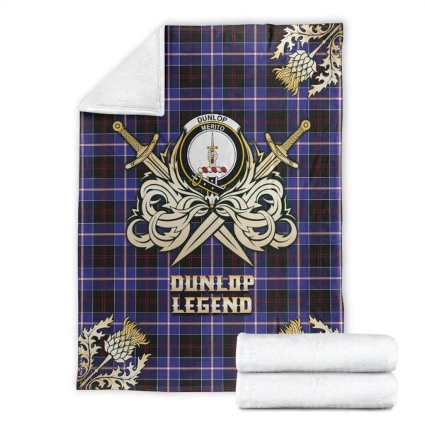 Dunlop Modern Clan Blanket, Scottish Tartan Dunlop Modern Clans Premium Blanket Gold Crest Style