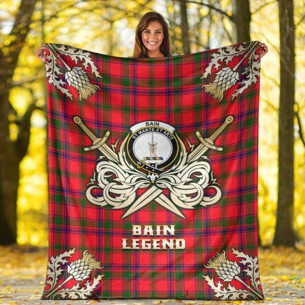 Bain Clan Blanket, Scottish Tartan Bain Clans Premium Blanket Gold Crest Style - Image 2