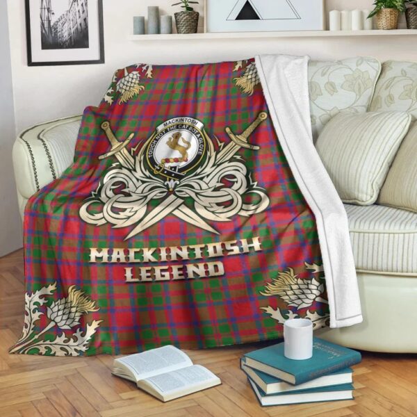 MacKintosh Modern Clan Blanket, Scottish Tartan MacKintosh Modern Clans Premium Blanket Gold Crest Style - Image 3